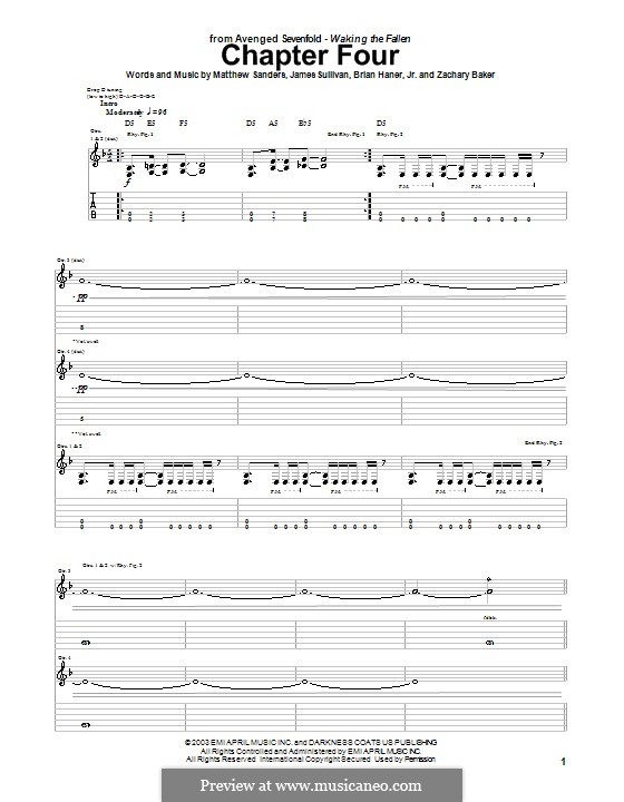 Chapter Four (Avenged Sevenfold): For guitar with tab by Brian Haner Jr., James Sullivan, Matthew Sanders, Zachary Baker