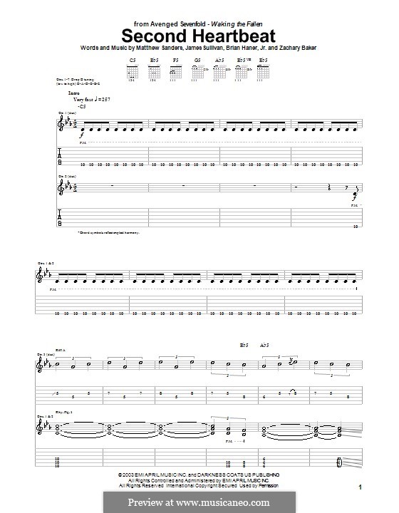 Second Heartbeat (Avenged Sevenfold): For guitar with tab by Brian Haner Jr., James Sullivan, Matthew Sanders, Zachary Baker