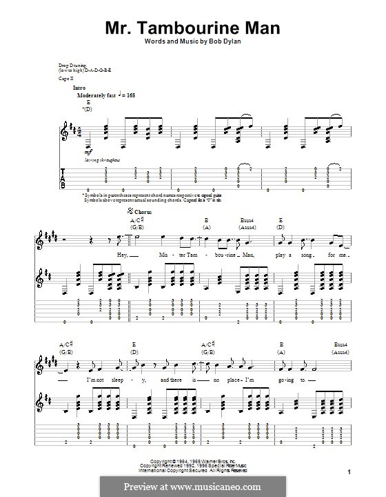 Mr. Tambourine Man: For guitar with tab by Bob Dylan