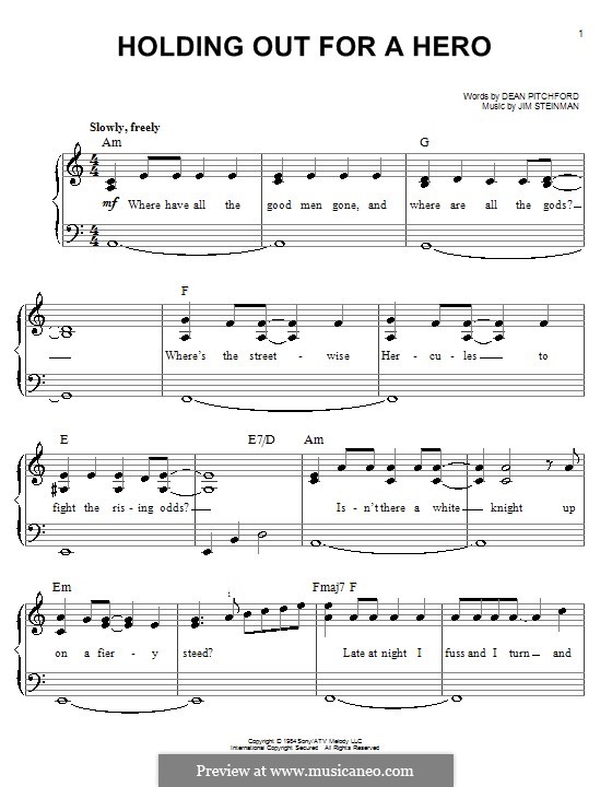 Holding Out for a Hero (Bonnie Tyler): For easy piano by Jim Steinman