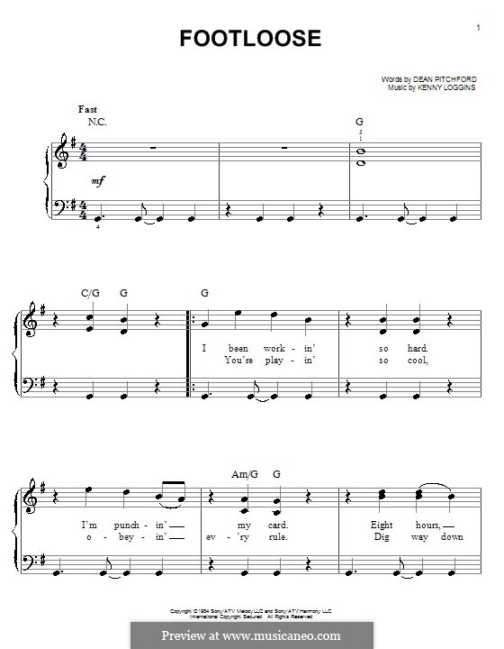 Footloose by K. Loggins - sheet music on MusicaNeo