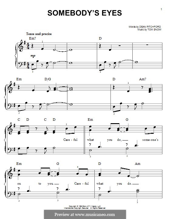 Somebody's Eyes: For easy piano by Tom Snow