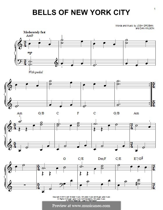 Bells of New York City: For piano by Daniel Wilson, Josh Groban