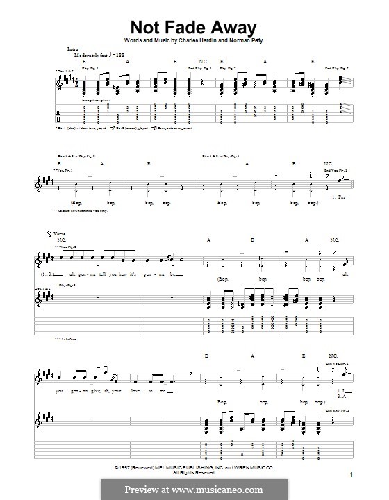 Not Fade Away (The Rolling Stones): For guitar with tabulature by Charles Hardin, Norman Petty