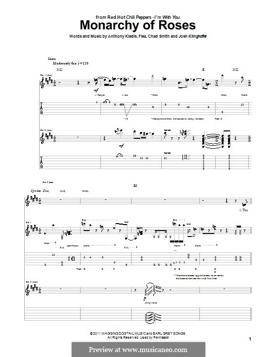 Monarchy of Roses (Red Hot Chili Peppers): For guitar (with tab) by Flea, Anthony Kiedis, Chad Smith, Josh Klinghoffer