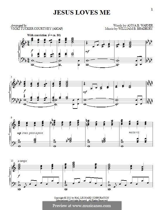Jesus Loves Me: For piano by William Batchelder Bradbury