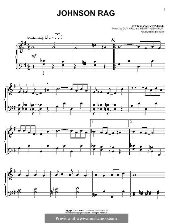 Johnson Rag (Glenn Miller): For easy piano by Guy Hall, Henry Kleinkauf, Jack Lawrence