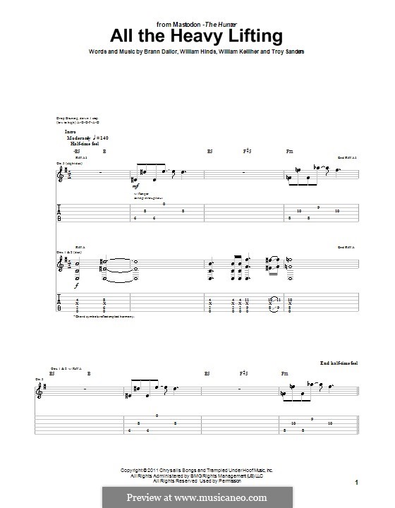All the Heavy Lifting (Mastodon): For guitar with tab by Brann Dailor, Troy Sanders, William Hinds, William Kelliher