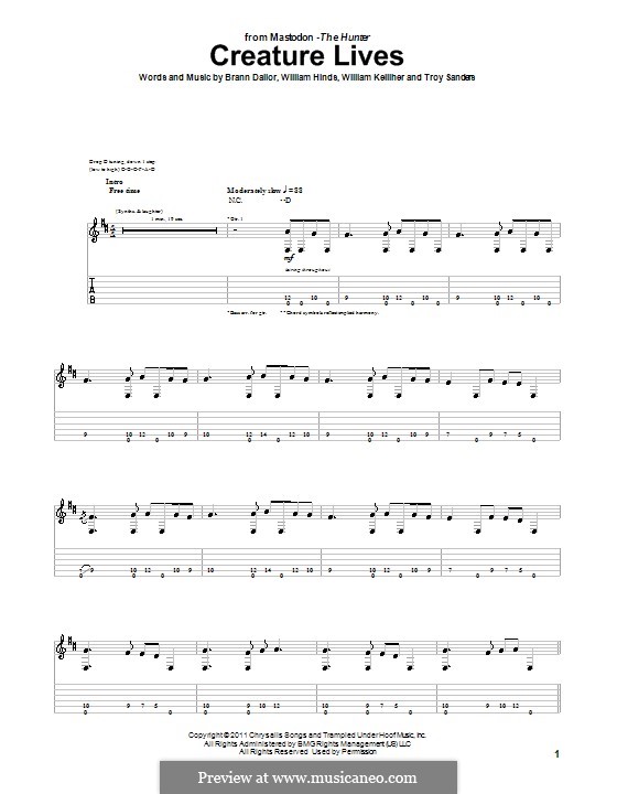 Creature Lives (Mastodon): For guitar with tab by Brann Dailor, Troy Sanders, William Hinds, William Kelliher