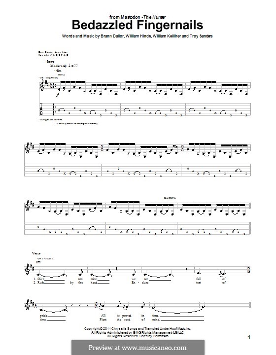 Bedazzled Fingernails (Mastodon): For guitar with tab by Brann Dailor, Troy Sanders, William Hinds, William Kelliher