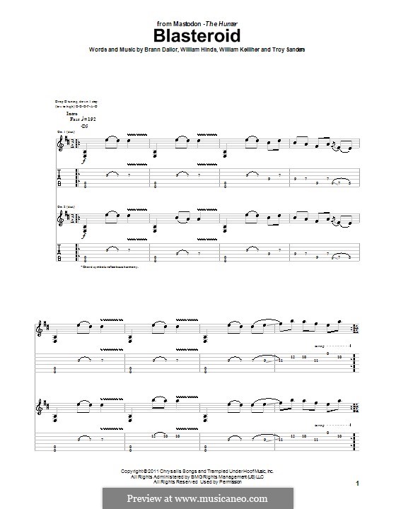 Blasteroid (Mastodon): For guitar with tab by Brann Dailor, Troy Sanders, William Hinds, William Kelliher