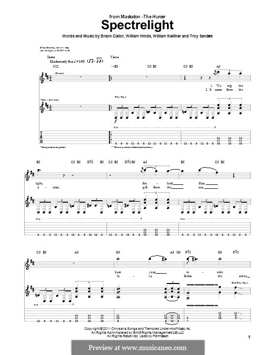 Spectrelight (Mastodon): For guitar with tab by Brann Dailor, Troy Sanders, William Hinds, William Kelliher