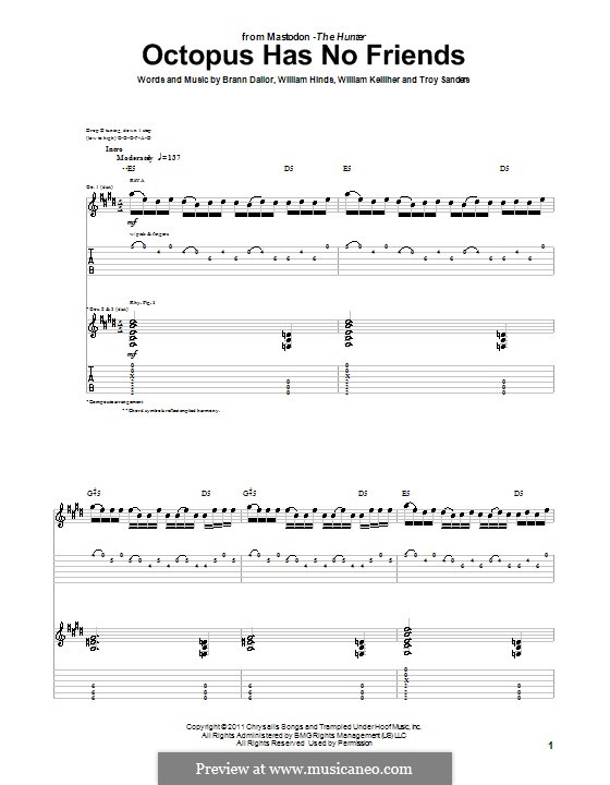 Octopus Has No Friends (Mastodon): For guitar with tab by Brann Dailor, Troy Sanders, William Hinds, William Kelliher