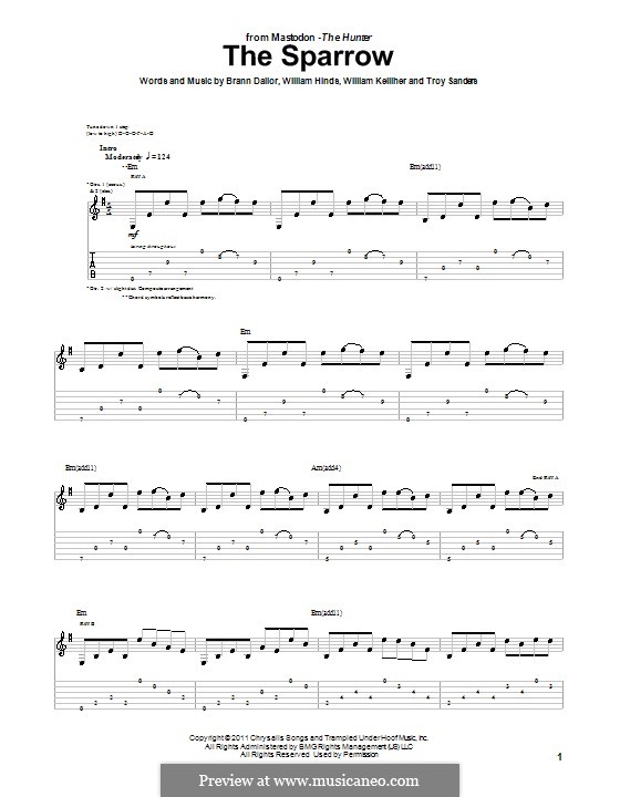 The Sparrow (Mastodon): For guitar with tab by Brann Dailor, Troy Sanders, William Hinds, William Kelliher