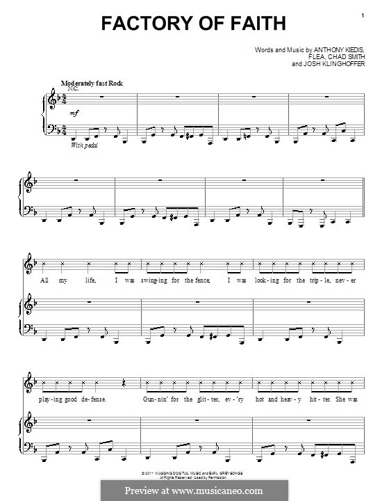 Factory of Faith (Red Hot Chili Peppers): For voice and piano (or guitar) by Flea, Anthony Kiedis, Chad Smith, Josh Klinghoffer