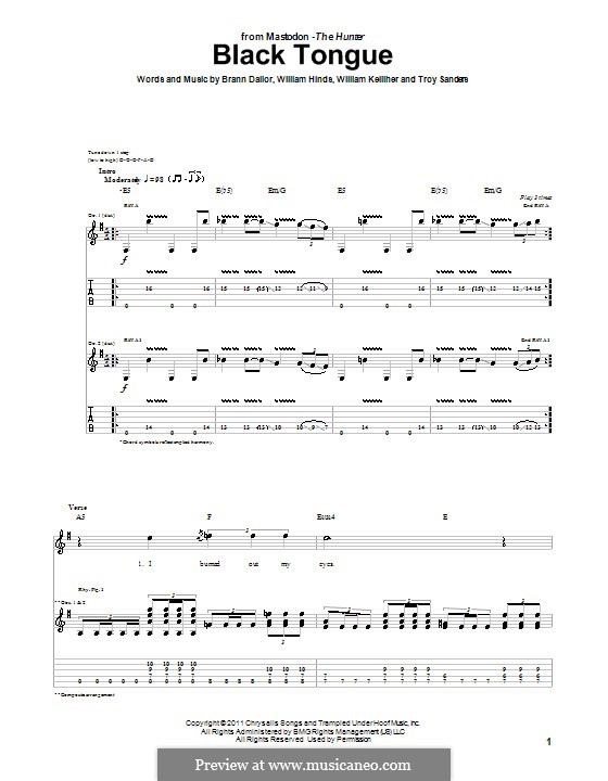 Black Tongue (Mastodon): For guitar with tab by Brann Dailor, Troy Sanders, William Hinds, William Kelliher