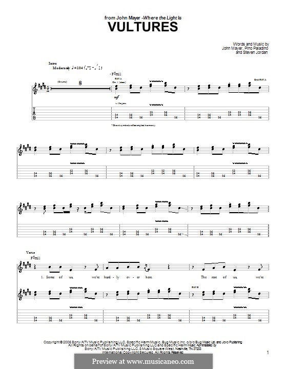 Vultures (John Mayer): For guitar with tab by Pino Paladino, Steven Jordan