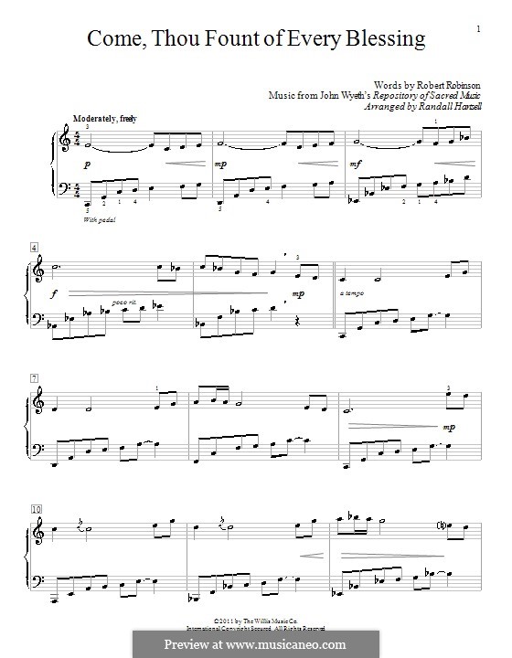 Come, Thou Fount of Every Blessing: For piano by John Wyeth