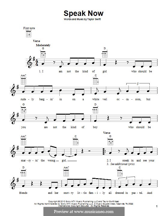 Speak Now: For ukulele by Taylor Swift