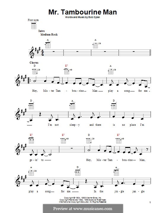 Mr Tambourine Man By B Dylan Sheet Music On Musicaneo Mr Tambourine Man By B Dylan Sheet Music On Musicaneo
