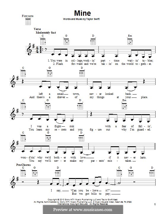 Mine: For ukulele by Taylor Swift