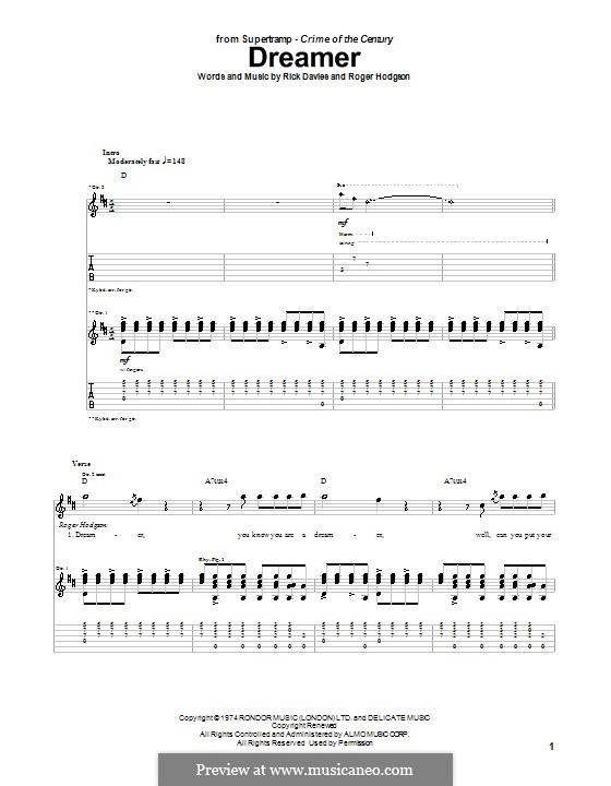 Dreamer (Supertramp): For guitar with tab by Rick Davies, Roger Hodgson