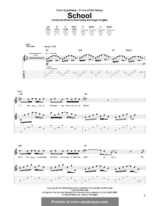 School (Supertramp): For guitar with tab by Rick Davies, Roger Hodgson