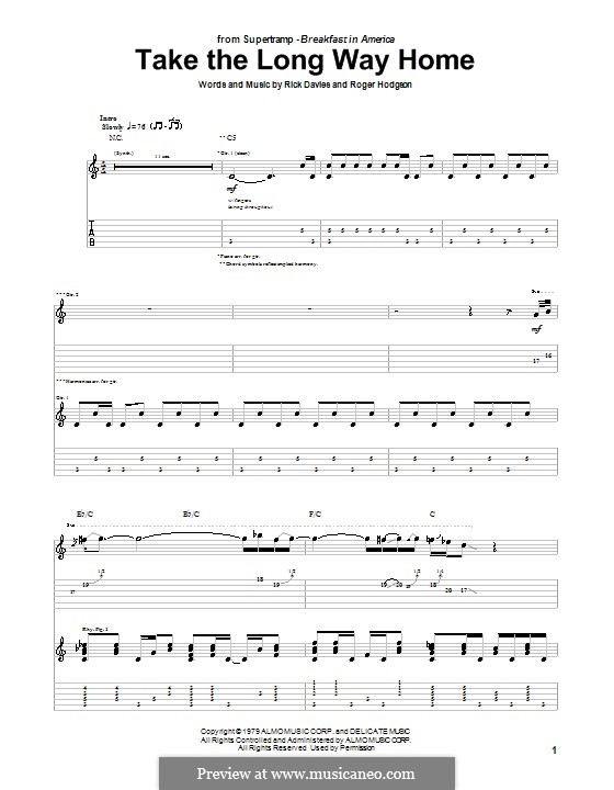 Take the Long Way Home (Supertramp): For guitar with tab by Rick Davies, Roger Hodgson