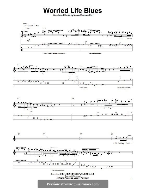Worried Life Blues by M. Merriweather sheet music on MusicaNeo