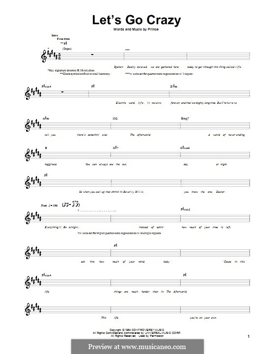 Let's Go Crazy: For bass guitar with tab by Prince