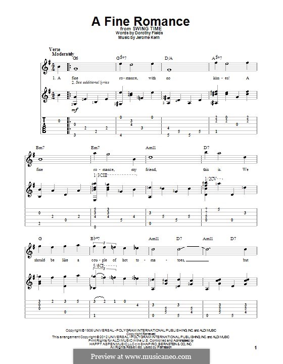 A Fine Romance: For guitar with tabulature by Jerome Kern