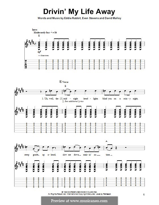 Drivin' My Life Away (Eddie Rabbitt): For guitar with tab by David Malloy, Even Stevens