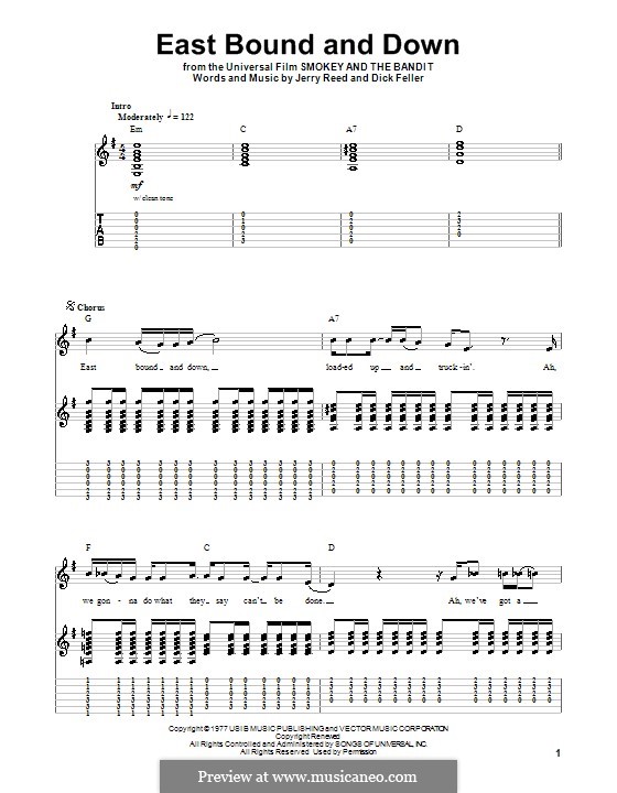 East Bound and Down (Jerry Reed): For guitar with tab by Dick Feller