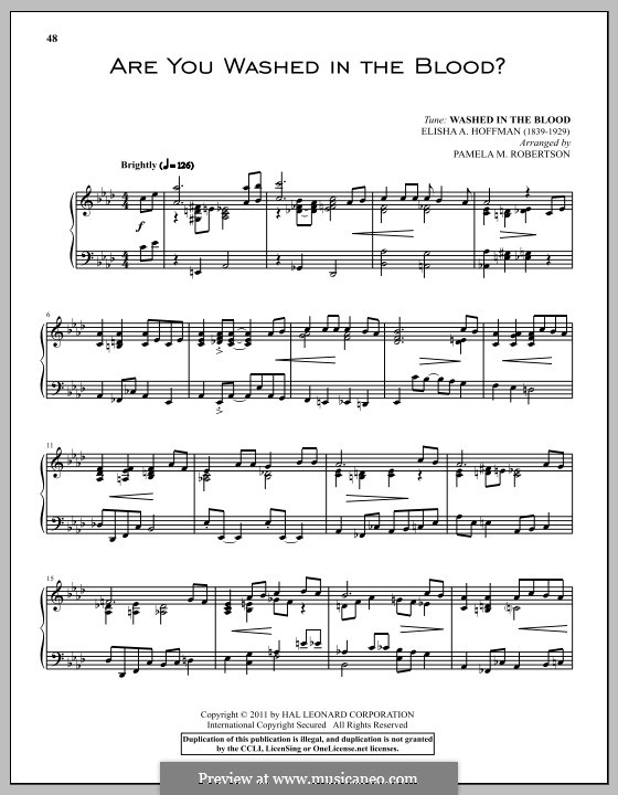 Are You Washed in the Blood?: For piano by Elisha Albright Hoffman