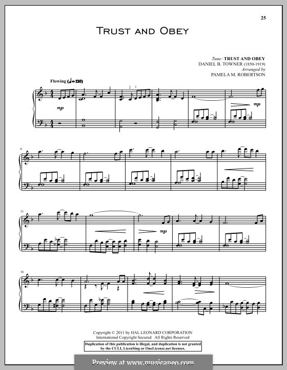 Trust and Obey: For piano by Daniel B. Towner