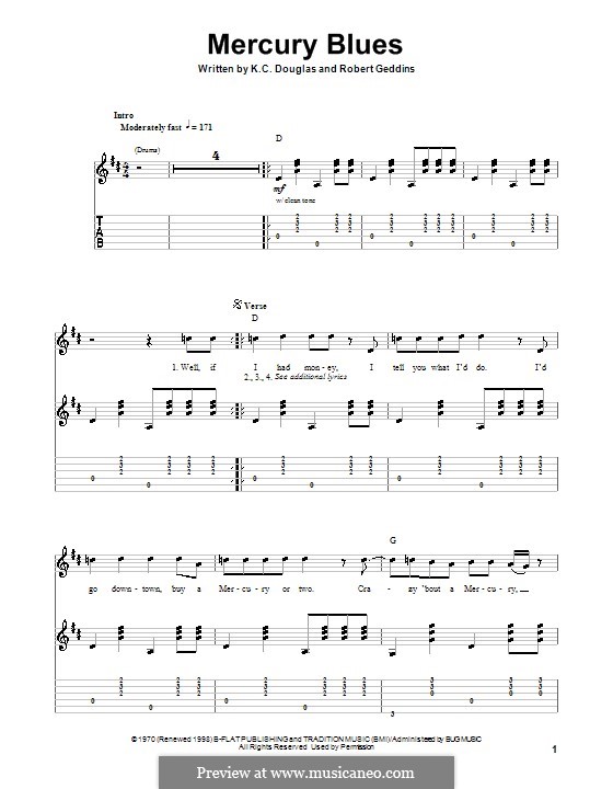 Mercury Blues (Alan Jackson): For guitar with tab by K. C. Douglas, Robert Geddins