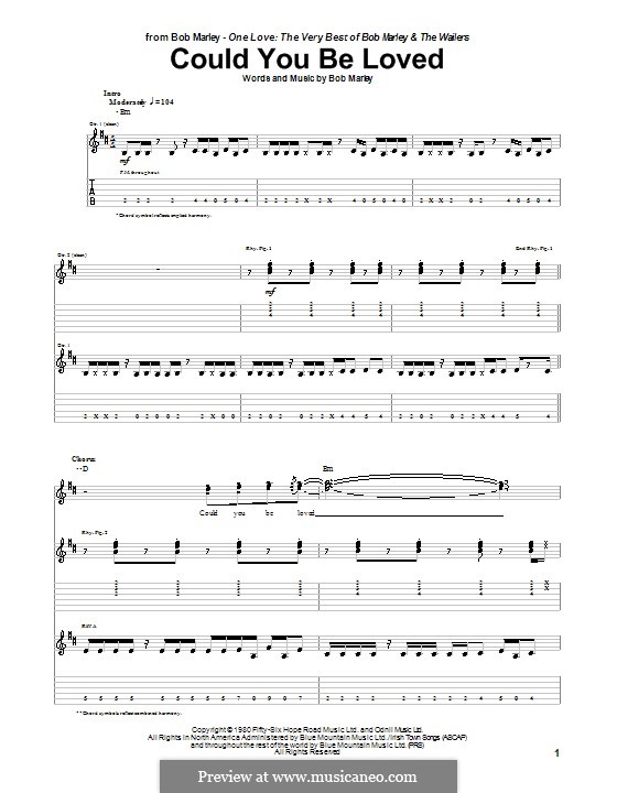 Could You Be Loved (Bob Marley and The Wailers): For guitar with tabulature by Bob Marley