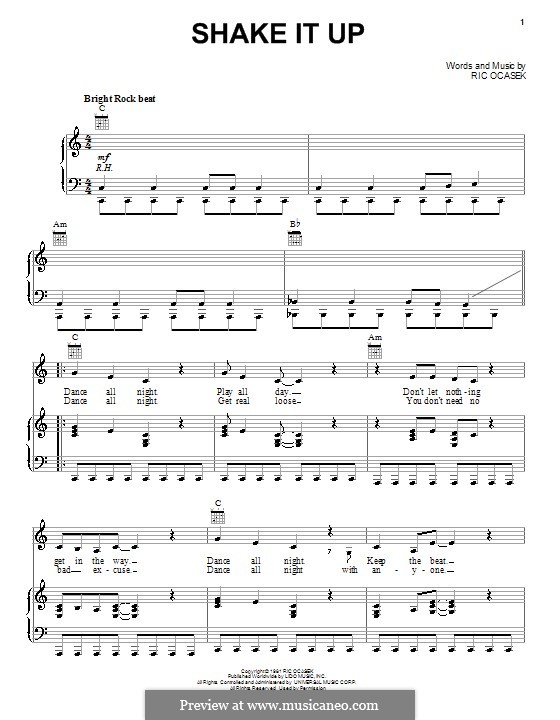 Shake It Up (The Cars): For voice and piano (or guitar) by Ric Ocasek