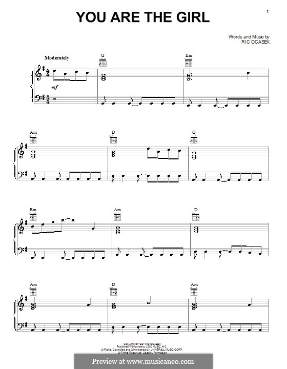You are the Girl (The Cars): For voice and piano (or guitar) by Ric Ocasek