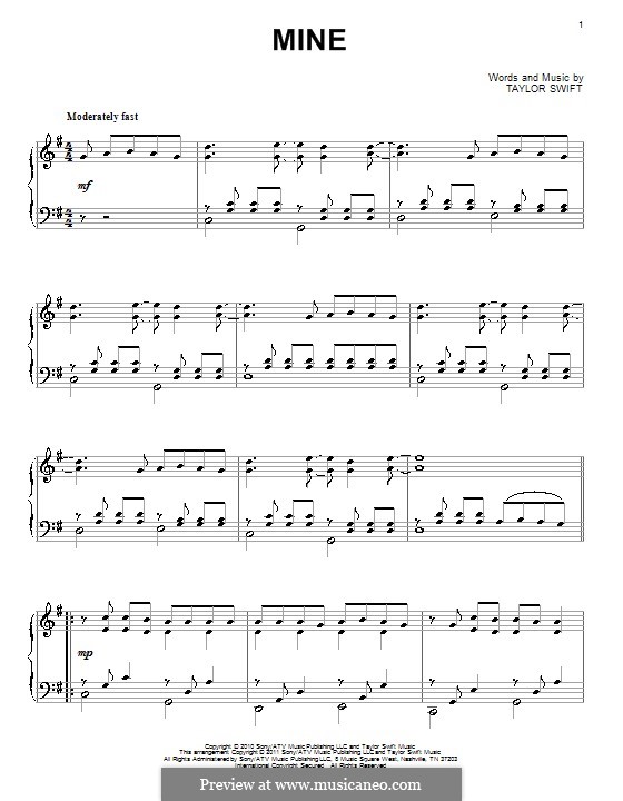 Mine: For piano by Taylor Swift