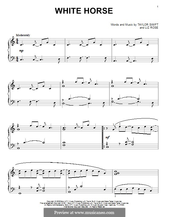 White Horse (Taylor Swift): For piano by Liz Rose