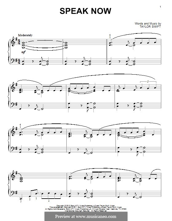 Speak Now: For piano by Taylor Swift