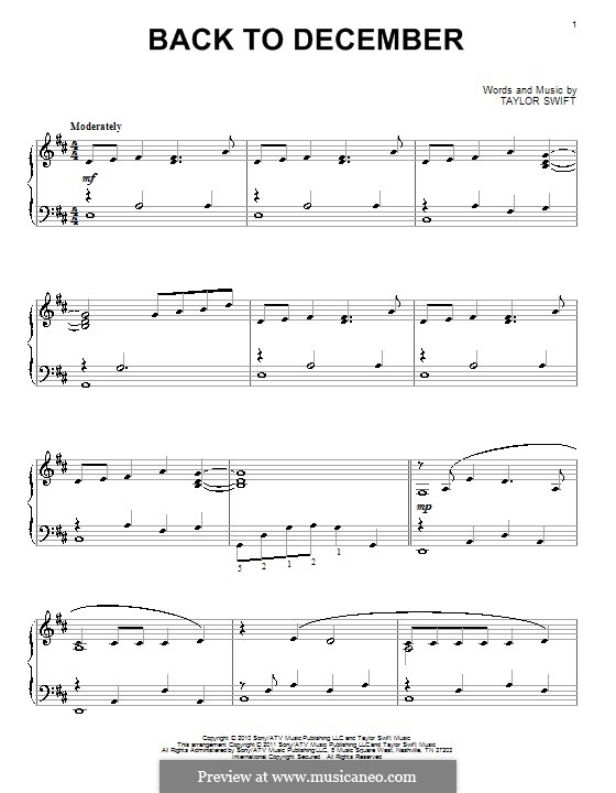 Back to December by T. Swift - sheet music on MusicaNeo