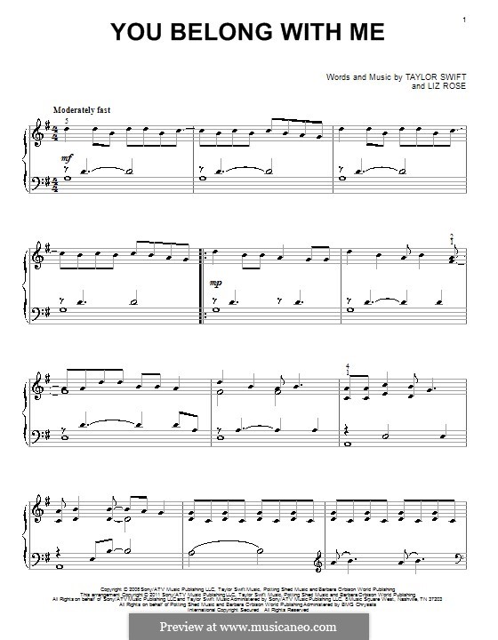 You Belong with Me (Taylor Swift): For piano by Liz Rose