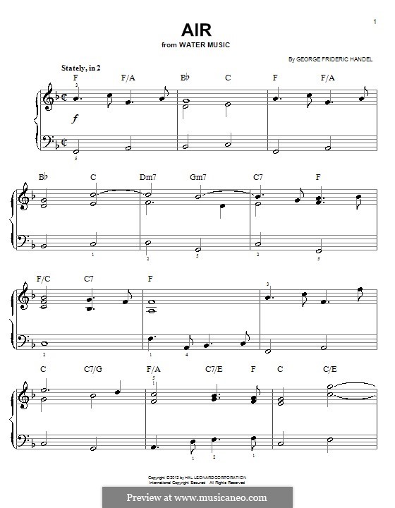 Suite No.1 in F Major – Aria, HWV 348: For easy piano by Georg Friedrich Händel