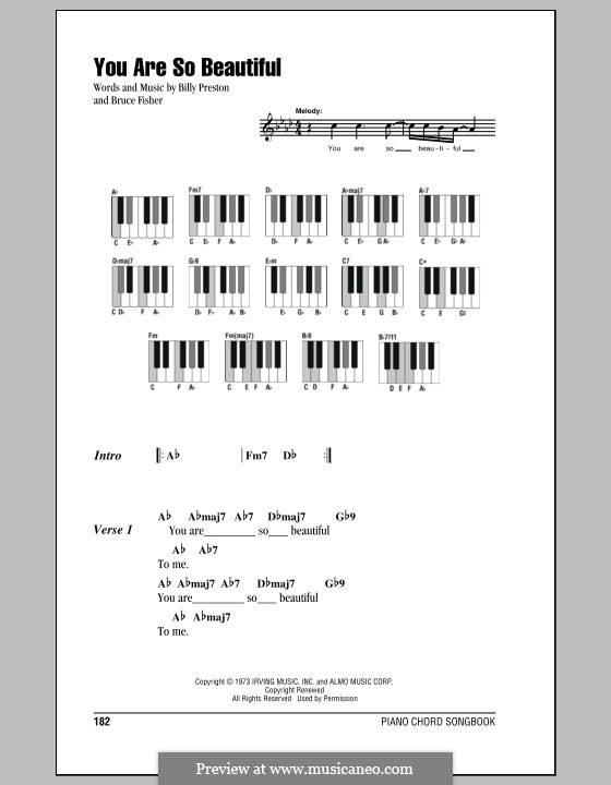 You Are So Beautiful (Joe Cocker): Lyrics and piano chords by Billy Preston, Bruce Fisher