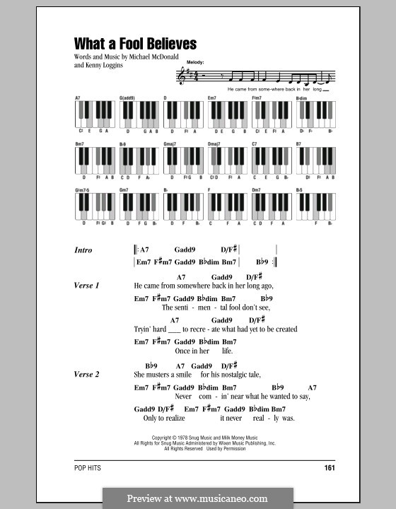 What a Fool Believes (The Doobie Brothers): Lyrics and piano chords by Kenny Loggins, Michael McDonald