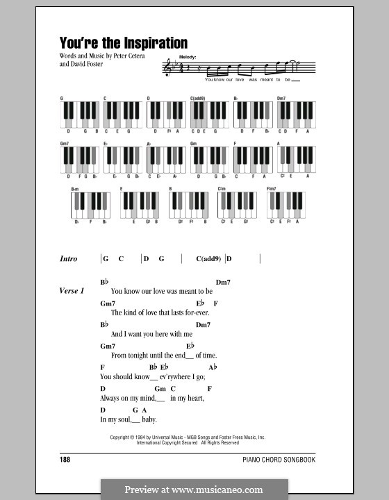 You're the Inspiration (Chicago): Lyrics and piano chords by David Foster, Peter Cetera