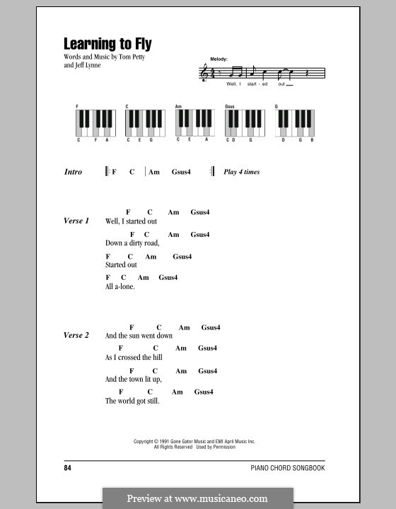 Learning to Fly (Tom Petty And The Heartbreakers): Lyrics and piano chords by Jeff Lynne