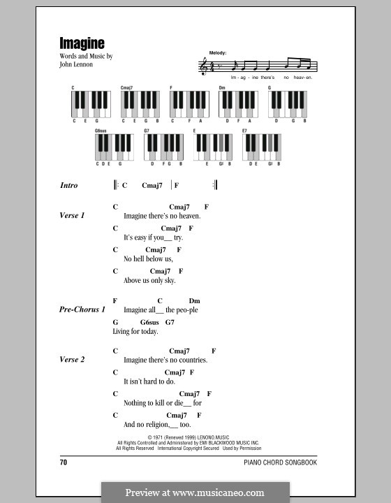 Vocal version: Lyrics and piano chords by John Lennon